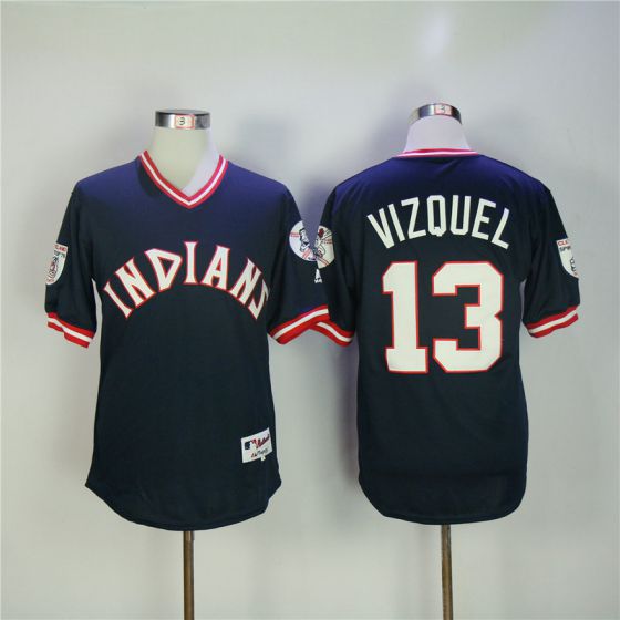 Men Cleveland Indians 13 Vizquel Blue MLB Jerseys